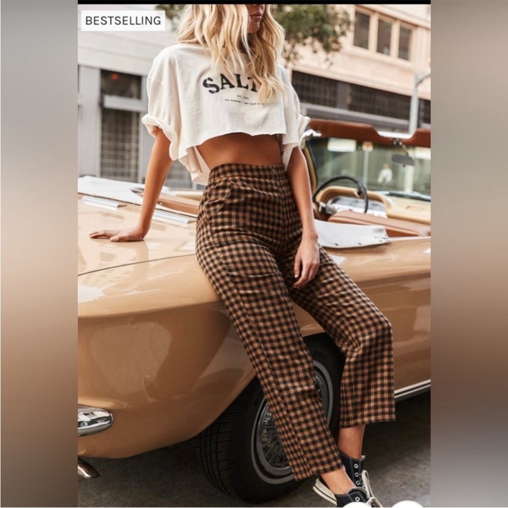 12th Tribe x The Salty Blonde Bishop Tan Checkered Trousers size Medium